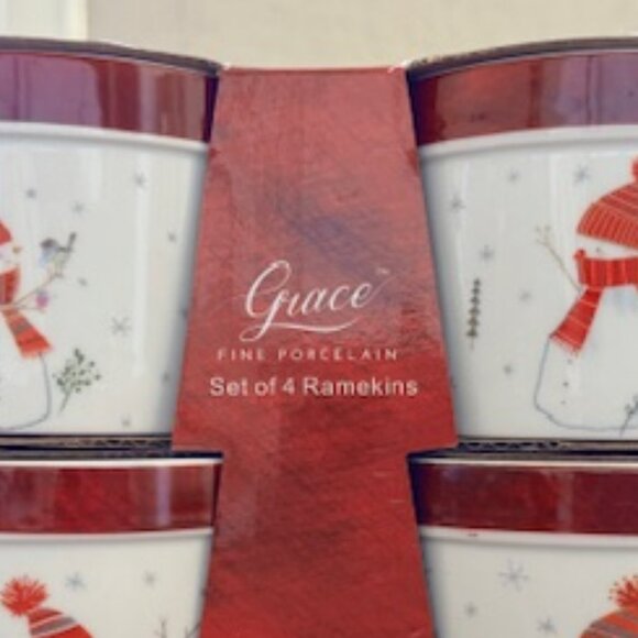 Set 4 Ramekins for Holidays - 4 Snowmen designs - Fine Porcelain - BNIB - Picture 7 of 8